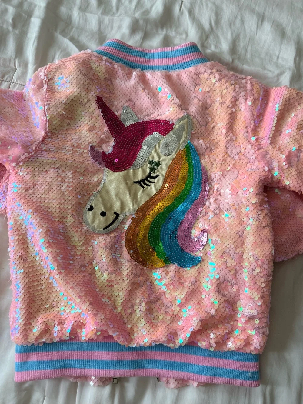 Lola & Boys Pink Sequin Unicorn Bomber Jacket